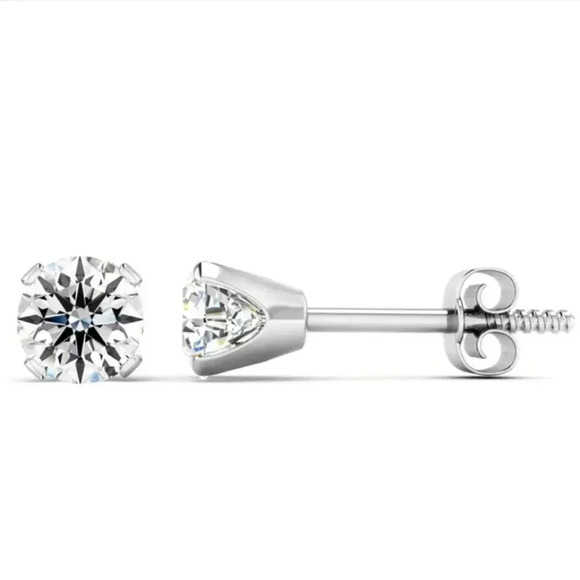 Brandon+Shea 1/2 Carat Real Diamond Stud Earrings In 14K Yellow or White Gold - Picture 2 of 7